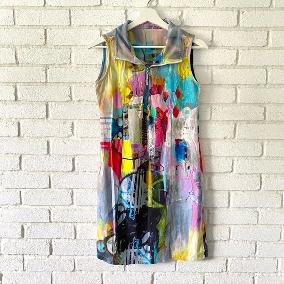 Simply Art by Dolcezza Wearable Art Graphic Sleeveless Collared Dress Size Small - Picture 1 of 8